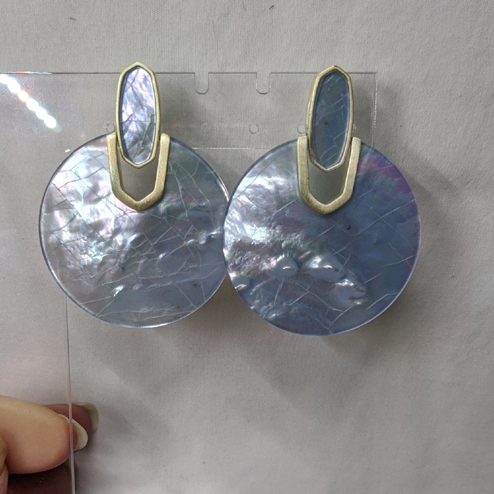 Kendra Scott Didi Blue Iridescent Faux Abalone Disks W/ Matte Gold-tone, Pierced